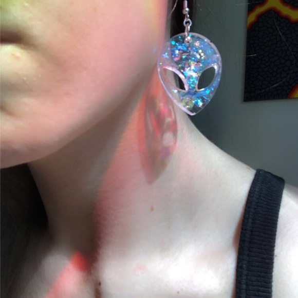 Alien Earrings - Red & Yellow Tie Dye - Picture 12 of 12